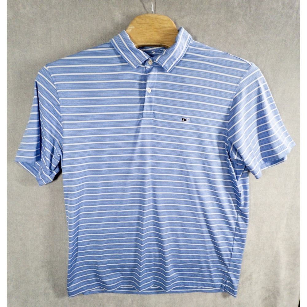 Vinyard Vines Performance Polo Blue White Stripe Mens XL Golf Preppy Office